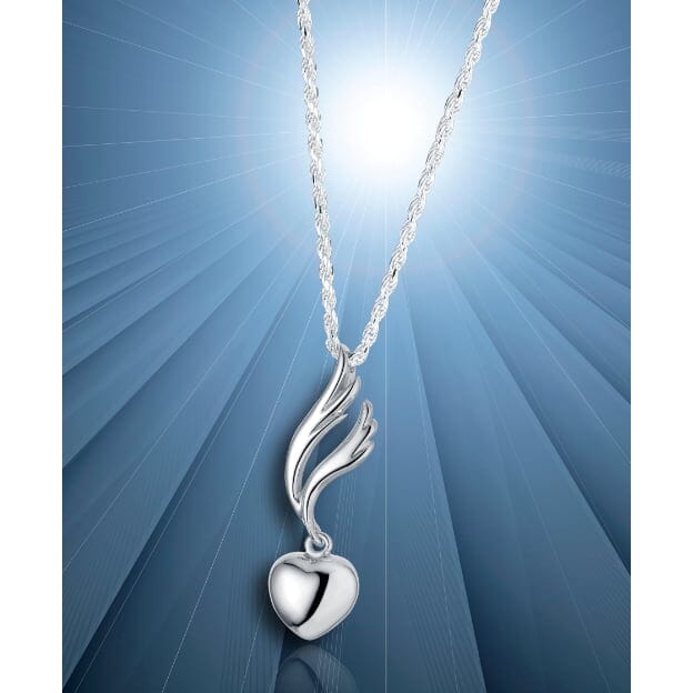 Angel Wing with Heart Cremation Necklace