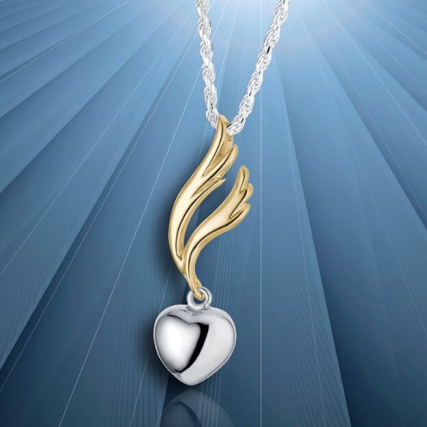 Angel Wing with Heart Cremation Necklace