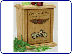 Embossed Motorcycle Wood Urns