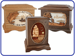 Three Dimensional Inlay Wood Urns