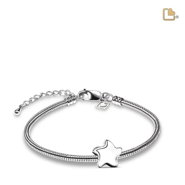 Cremation Bead Angelic Star Silver Rhodium Plated