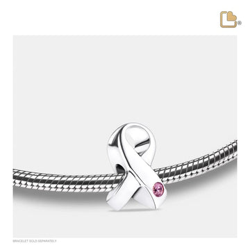 Cremation Bead Awareness Rhodium Plated with Pink Crystal