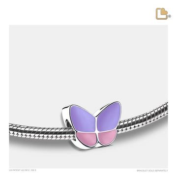Kremationsperle „Flügel der Hoffnung“ mit Lavendel-Emaille, rhodiniert