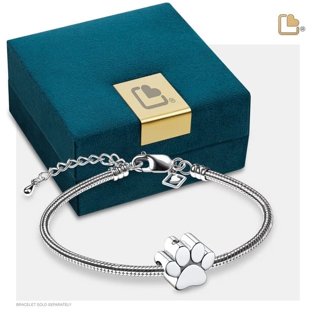 Cremation Bead Paw Rhodium Plated