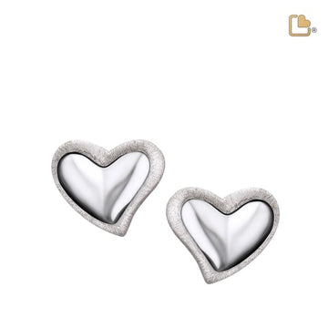 Stud Earrings Leaning Heart Rhodium Plated Two Tone