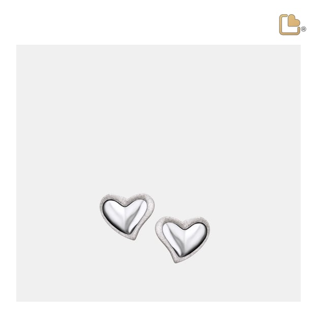 Stud Earrings Leaning Heart Rhodium Plated Two Tone