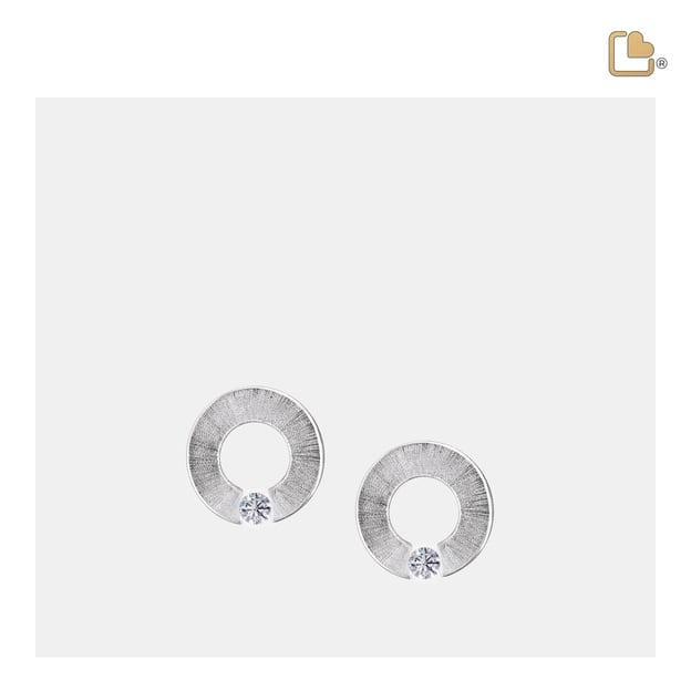 Stud Earrings Omega Rhodium Plated Two Tone with Clear Crystal