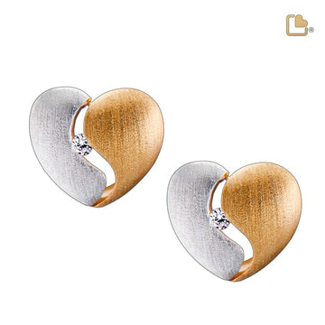 Stud Earrings Heartfelt Gold Vermeil Two Tone with Clear Crystal
