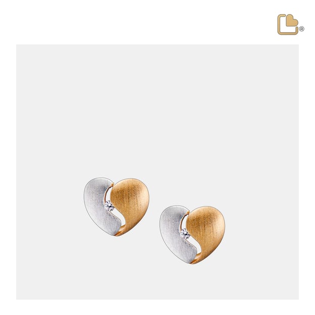 Stud Earrings Heartfelt Gold Vermeil Two Tone with Clear Crystal