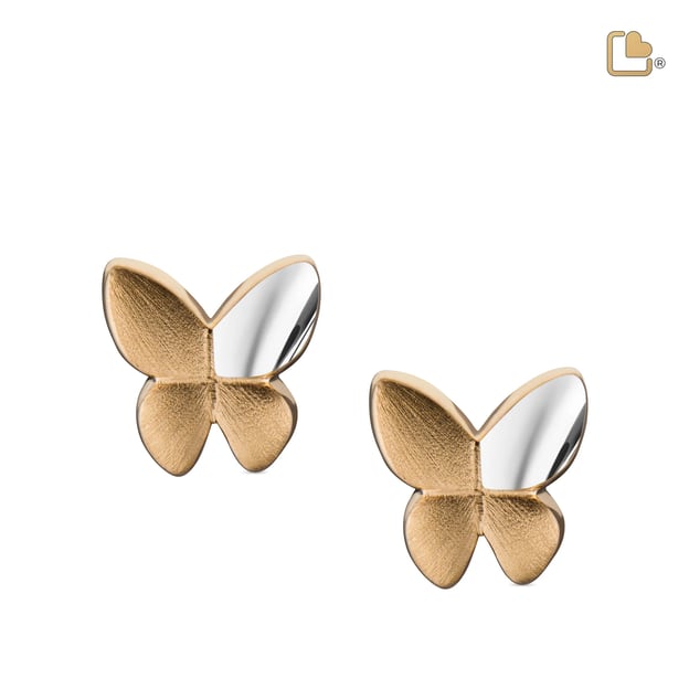 Stud Earrings Butterfly Gold Vermeil Two Tone