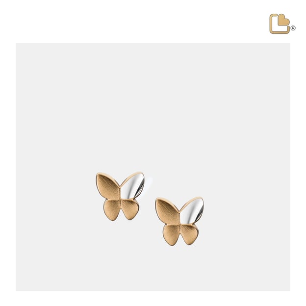 Stud Earrings Butterfly Gold Vermeil Two Tone