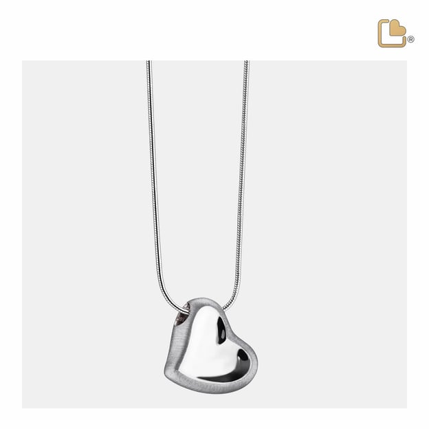 Cremation Pendant Leaning Heart Rhodium Plated Two Tone