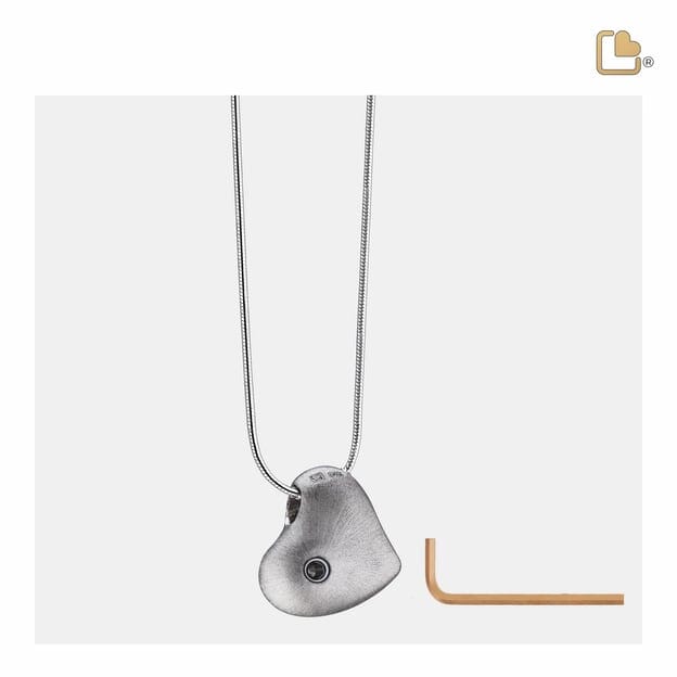 Cremation Pendant Leaning Heart Rhodium Plated Two Tone