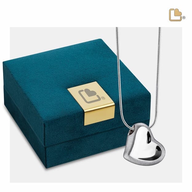 Cremation Pendant Leaning Heart Rhodium Plated Two Tone