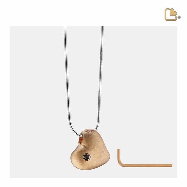 Einäscherungsanhänger „Schiefes Herz“ aus zweifarbigem Gold-Vermeil