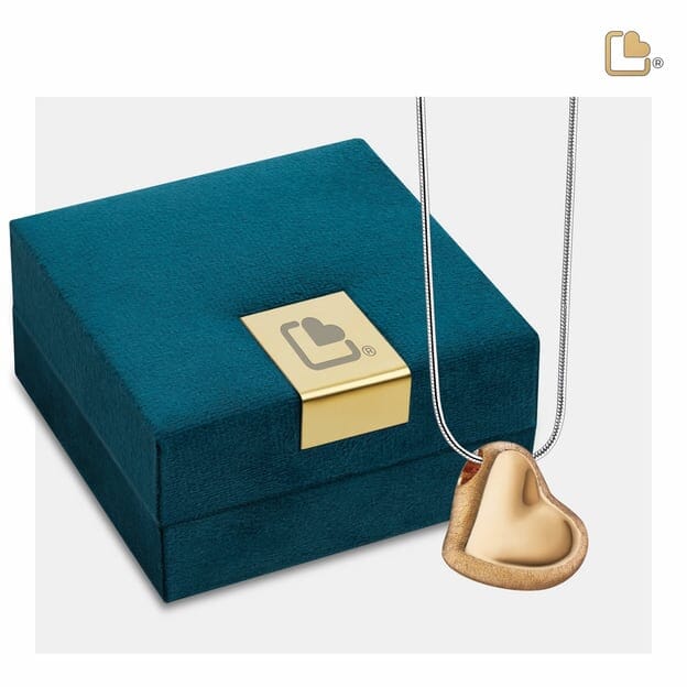 Einäscherungsanhänger „Schiefes Herz“ aus zweifarbigem Gold-Vermeil