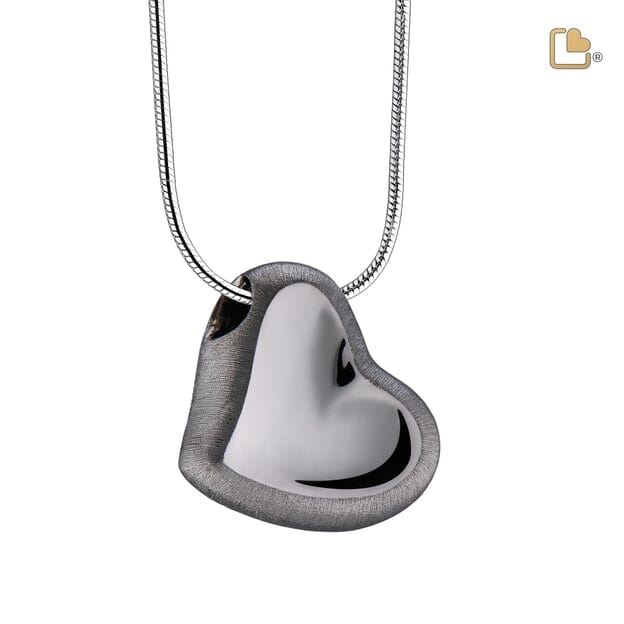 Colgante De Cremación Corazón Inclinado Chapado En Rutenio En Dos Tonos