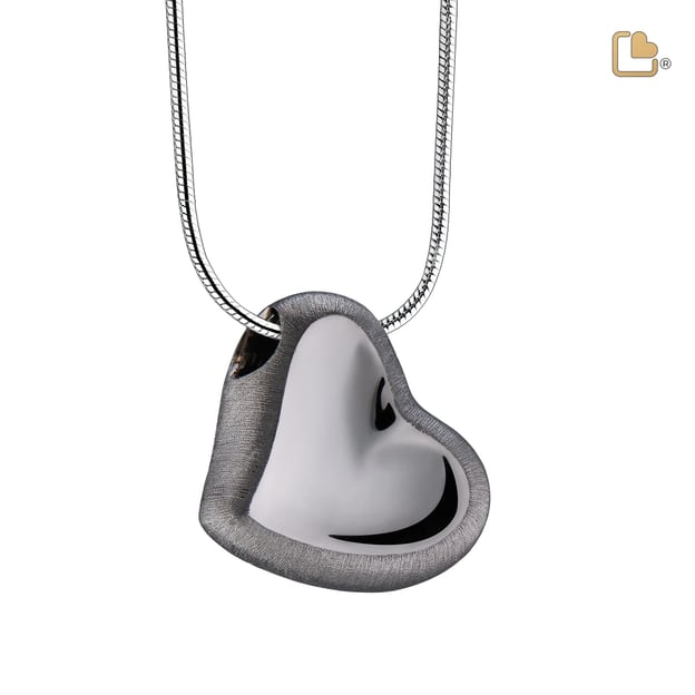 Cremation Pendant Leaning Heart Ruthenium Plated Two Tone