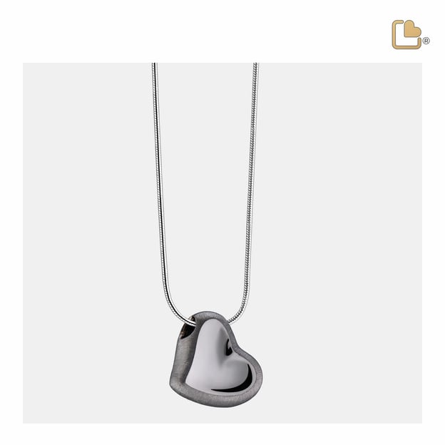 Cremation Pendant Leaning Heart Ruthenium Plated Two Tone