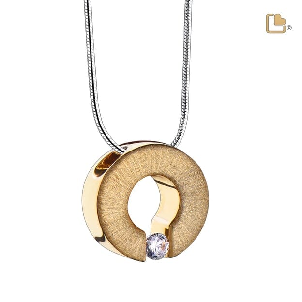 Cremation Pendant Omega Rhodium Plated Two Tone with Clear Crystal