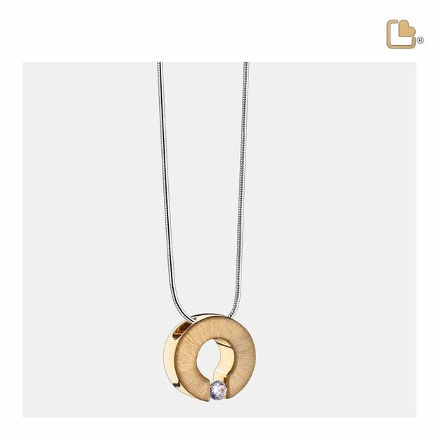 Cremation Pendant Omega Rhodium Plated Two Tone with Clear Crystal