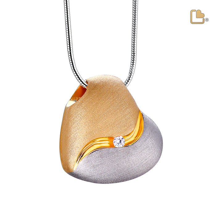 Cremation Pendant Heartfelt Gold Vermeil Two Tone with Clear Crystal