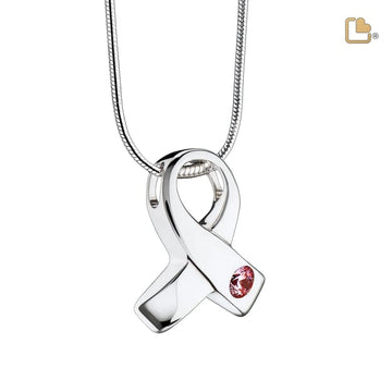 Cremation Pendant Awareness Rhodium Plated with Pink Crystal