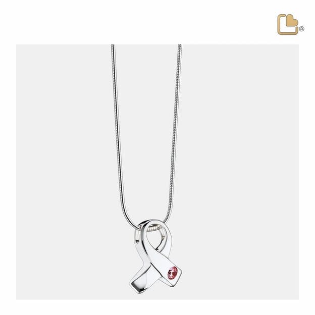 Cremation Pendant Awareness Rhodium Plated with Pink Crystal