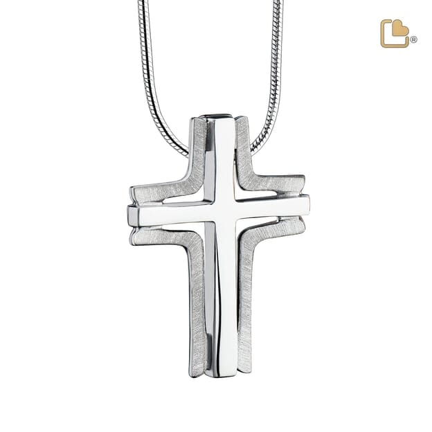 Cremation Pendant Cross Elegant Rhodium Plated Two Tone