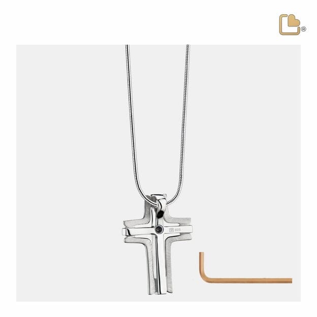 Cremation Pendant Cross Elegant Rhodium Plated Two Tone