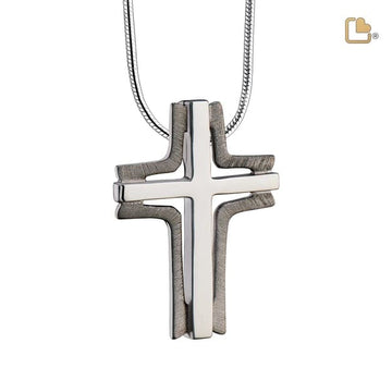 Cremation Pendant Cross Elegant Ruthenium Plated Two Tone