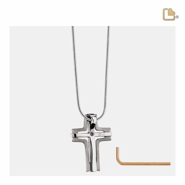 Cremation Pendant Cross Elegant Ruthenium Plated Two Tone