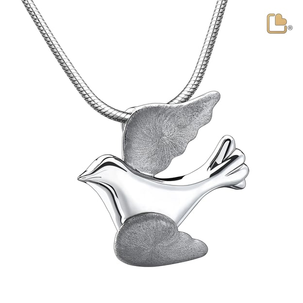Cremation Pendant Flying Dove Rhodium Plated Two Tone