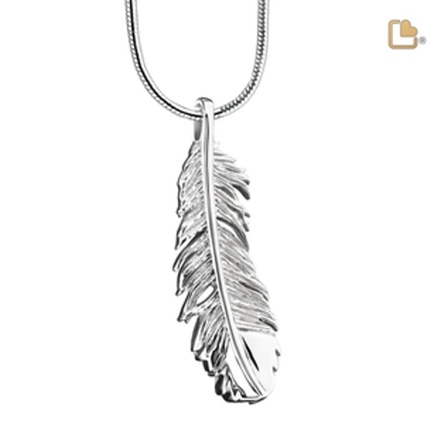 Cremation Pendant Feather Rhodium Plated