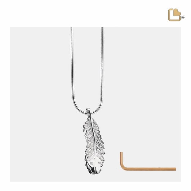 Cremation Pendant Feather Rhodium Plated