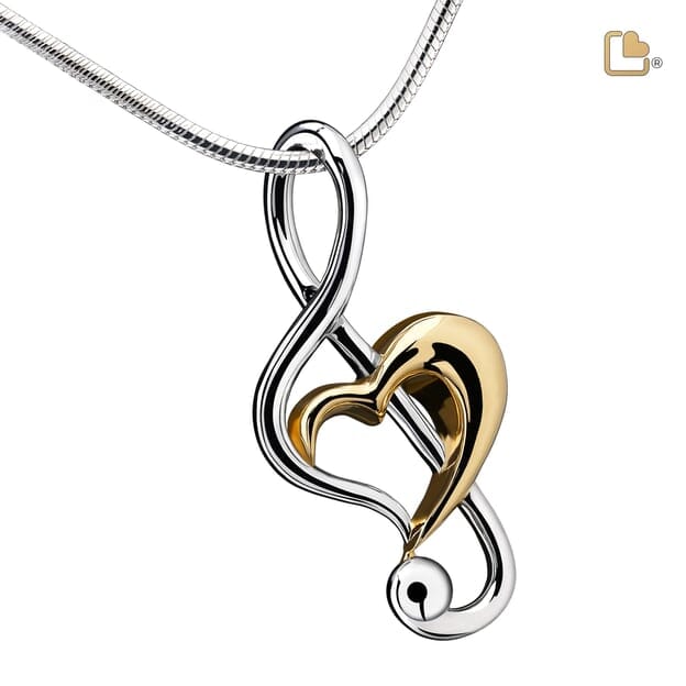 Pendant Treble Clef Heart Rhodium Plated Gold Vermeil Two Tone