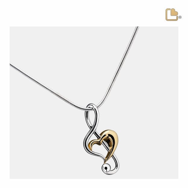 Pendant Treble Clef Heart Rhodium Plated Gold Vermeil Two Tone