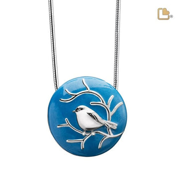 Pendant Blessing Birds Blue Enamel Rhodium Plated