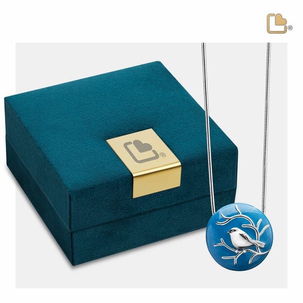 Pendant Blessing Birds Blue Enamel Rhodium Plated