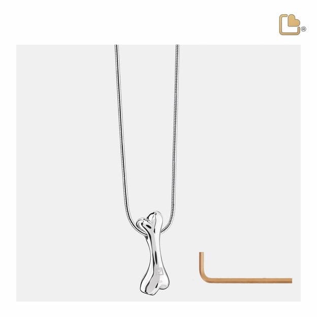 Cremation Pendant Dog Bone Rhodium Plated