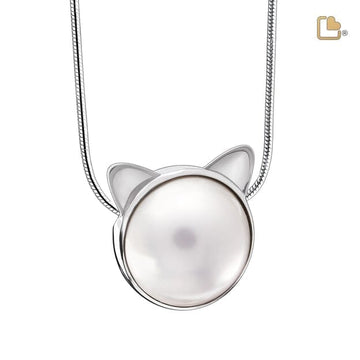 Cremation Pendant Cat Pearl Rhodium Plated