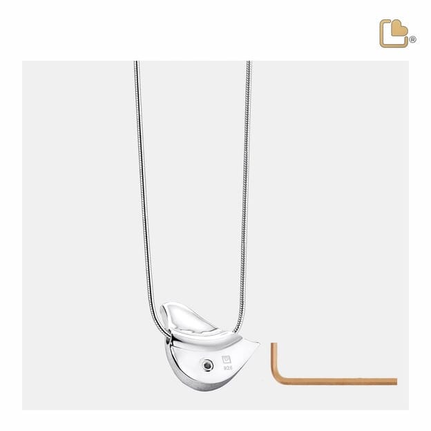 Cremation Pendant LoveBird Rhodium Plated Two Tone