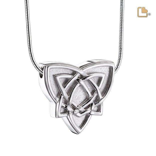 Cremation Pendant Celtic Trinity Knot Rhodium Plated Two Tone