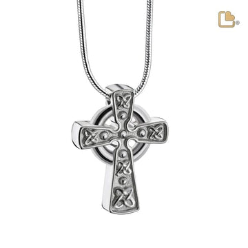 Cremation Pendant Celtic Cross with Knots Rhodium Plated Two Tone