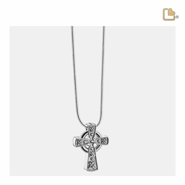 Cremation Pendant Celtic Cross with Knots Rhodium Plated Two Tone