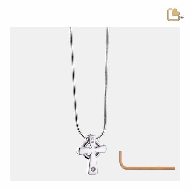 Cremation Pendant Celtic Cross with Knots Rhodium Plated Two Tone