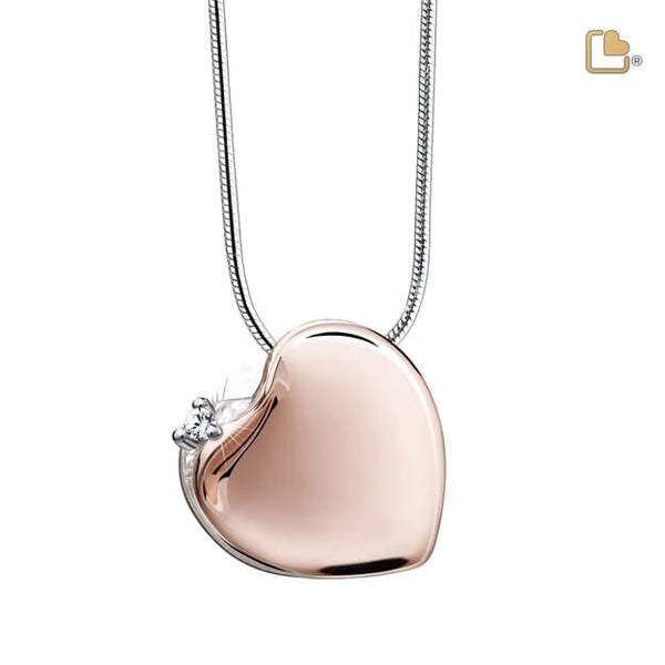 Cremation Pendant Leaning Heart with Crystal Rose Gold Vermeil