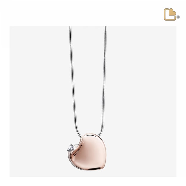Cremation Pendant Leaning Heart with Crystal Rose Gold Vermeil