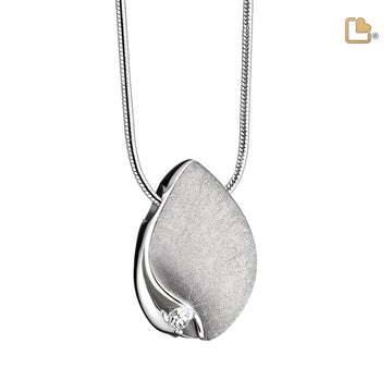 Cremation Pendant TearDrop with Crystal Rhodium Plated Two Tone