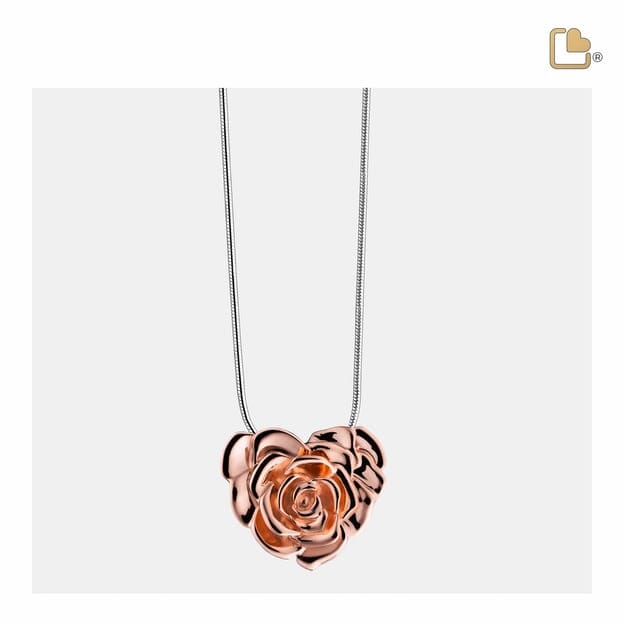 LoveRose rose gold urn pendant necklace for ashes—elegant cremation pendant crafted in sterling silver vermeil, ideal memorial jewelry and cremation jewelry for women.